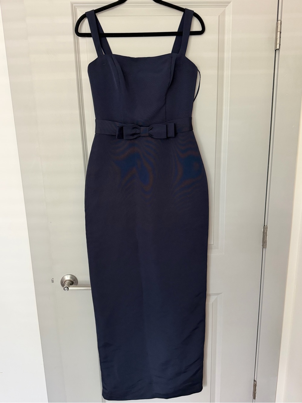 Amsale Navy Square-Neck Maxi Sheath with Waist Bow